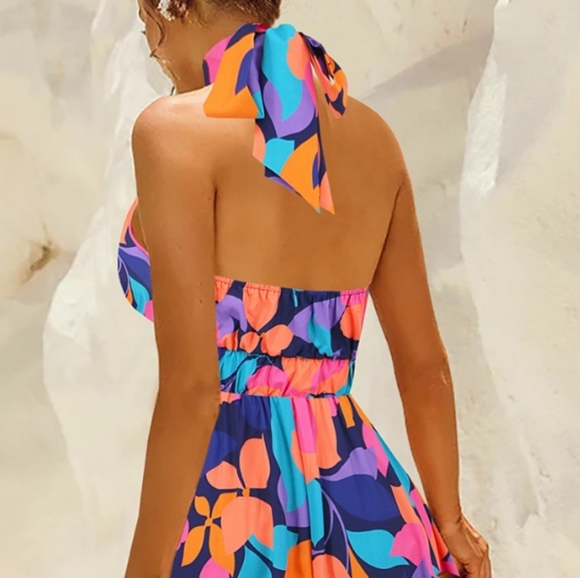 Floral Halter Neck Dress - Multicolor - Picture 3 of 7